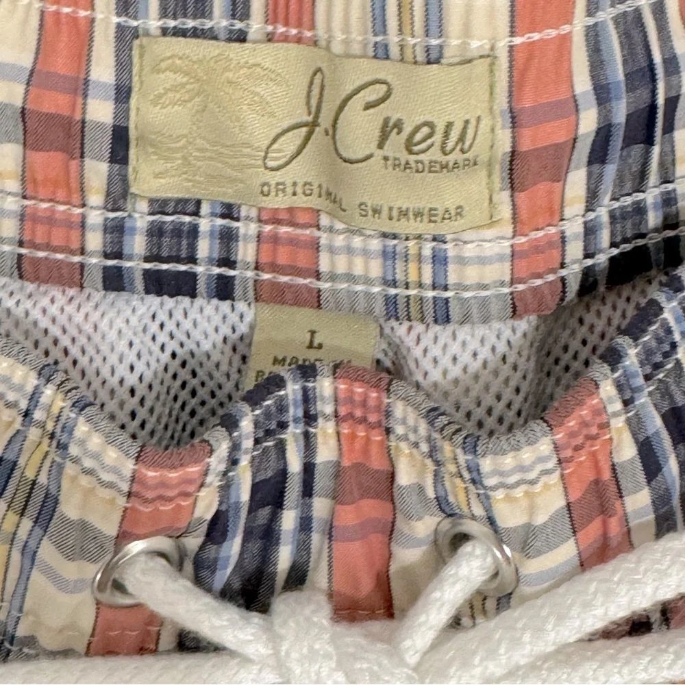 J CREW Swim Trunks Mens L Plaid Mesh-Lined 6